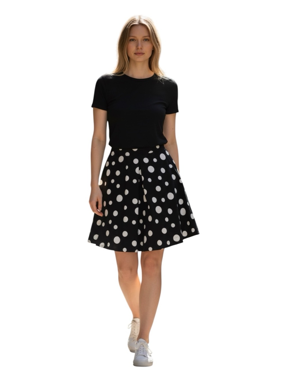 Maeve by Anthropologie black and white polka dot pleated skirt